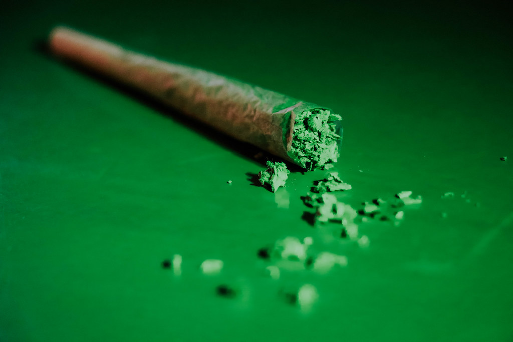 Pre-rolled cannabis joint on a table